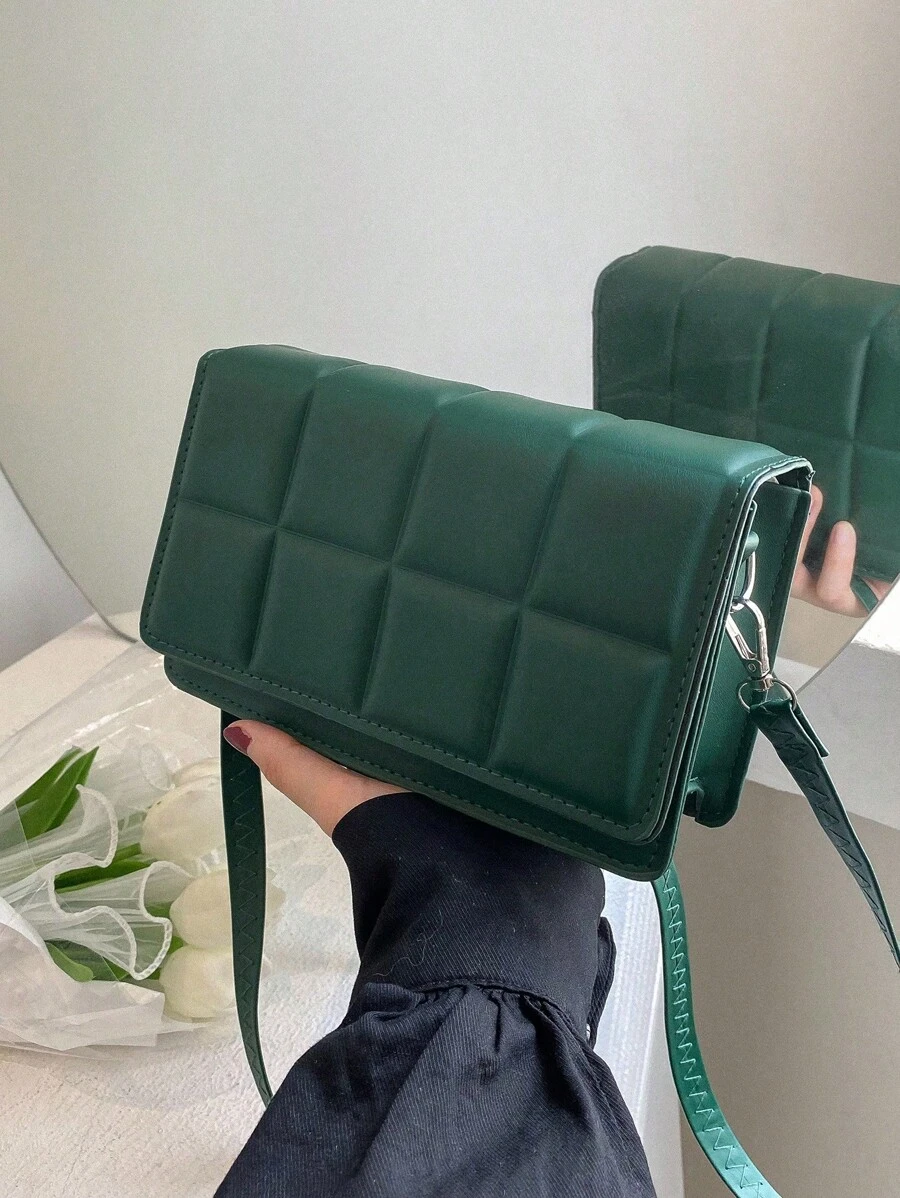 1pc Green Plaid Decoration Mini Square Bag With Crossbody Strap, Suitable For Women's Daily Wear, Girlfriend Holiday Gift