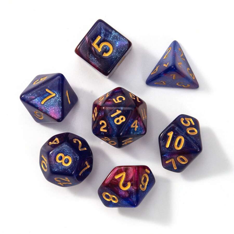 7 peças conjunto roxo dupla cor stardust design rpg dados para prtg gaming, jogos de festa para adultos adequados para halloween/natal/ação de graças