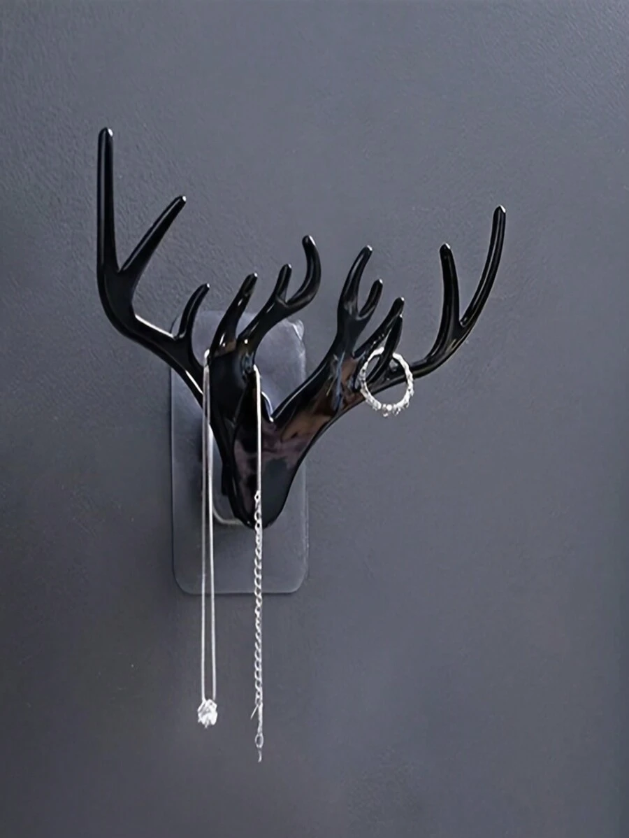 1pc Deer Horn Shaped Adhesive Key Rack, Decorative Storage Shelf, Hat Hook, Living Room Entryway Key Hook
