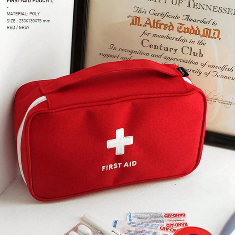 1pc Portable Travel First Aid Kit Medical Bag, Waterproof Embroidered Cross Emergency Pouch, Compact Medical Supply Storage Bag