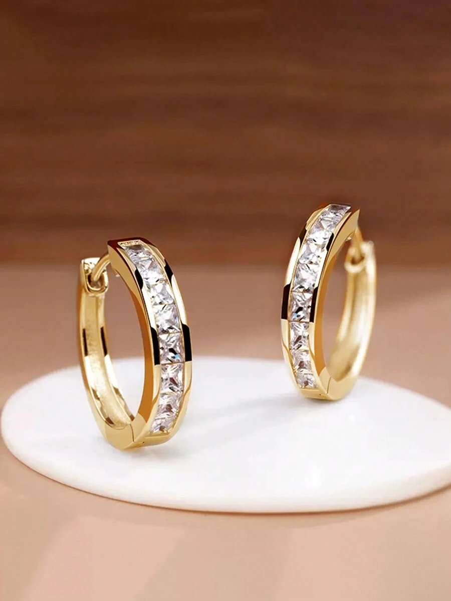 1 Pair Girls Fashion Cubic Zirconia Hoop Earrings For Daily Decoration For Party Jewelry Birthday Gift