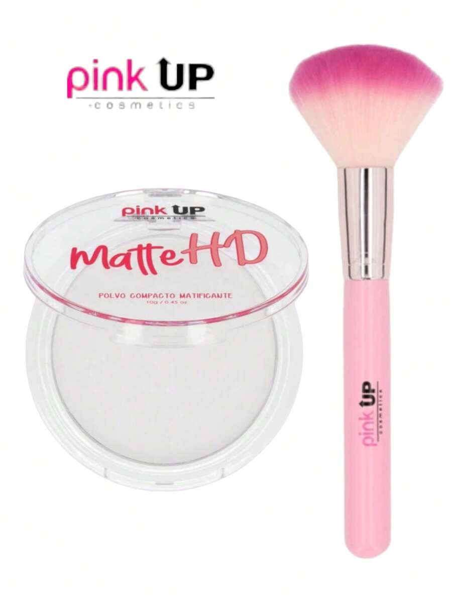 Polvo Translúcido Compacto Matificante + Brocha Profesional Bigo Powder Brush PINK UP Makeup Maquillaje