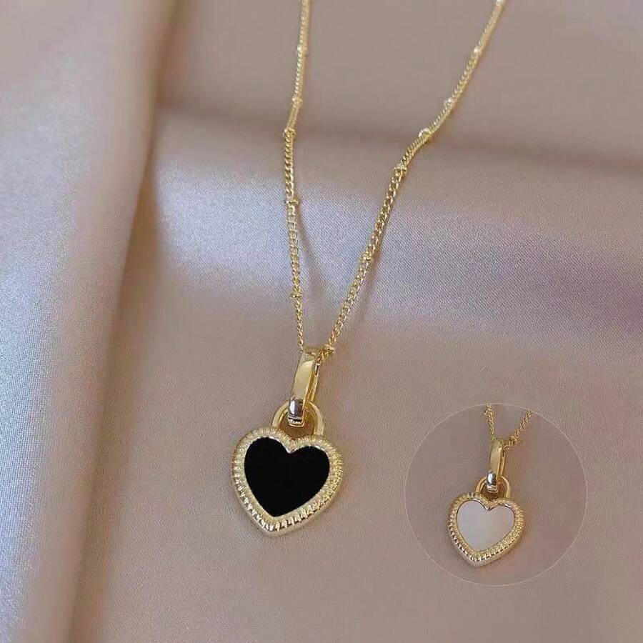1 Peça Colar Corrente de Clavícula com Pingente de Fechadura em Formato de Coração Preto e Branco de Aço Inoxidável da Moda, Dia dos Namorados