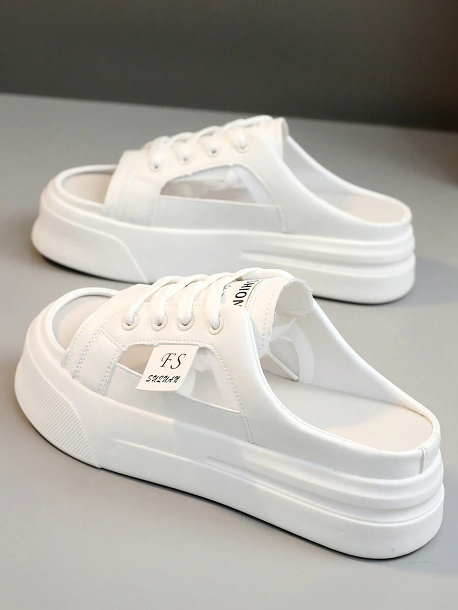 New Mesh Slip-On Slippers, Hollow-Out Breathable Chunky Sole Casual Platform Sandals For Summer 2025