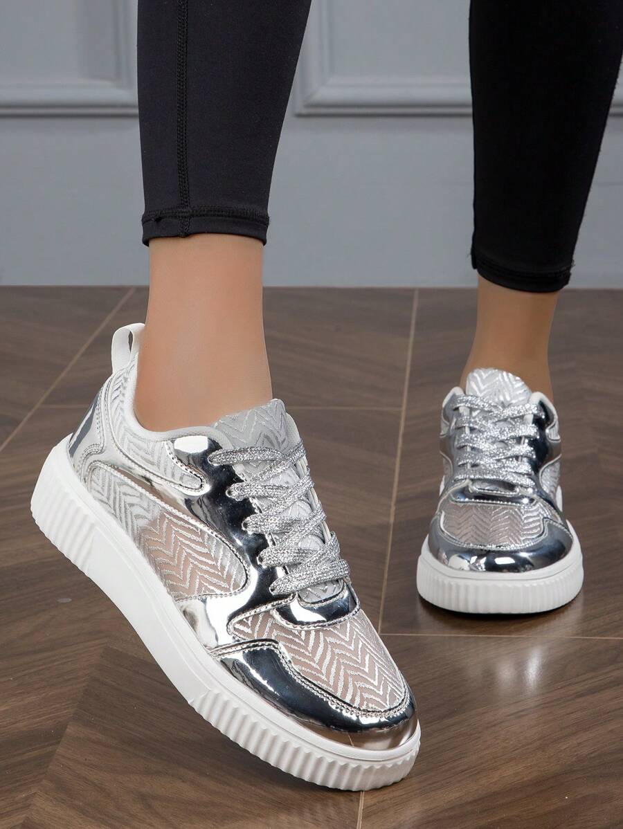 New Spring-Summer Arrival Metallic Silver Perforated Breathable Sneakers For Women