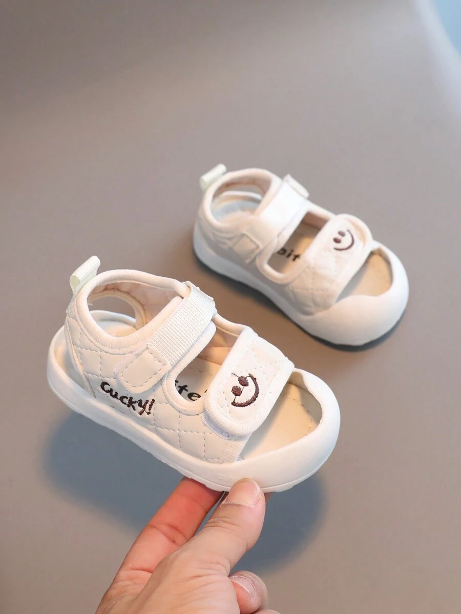 1 Pair Unisex Kid's Classic White Sandals, Toddler PU Hook & Loop Flat Bottom Anti-Slip Soft Sole Breathable Closed-Toe Infant Summer Shoes, Suitable For Spring, Summer, Autumn, Winter