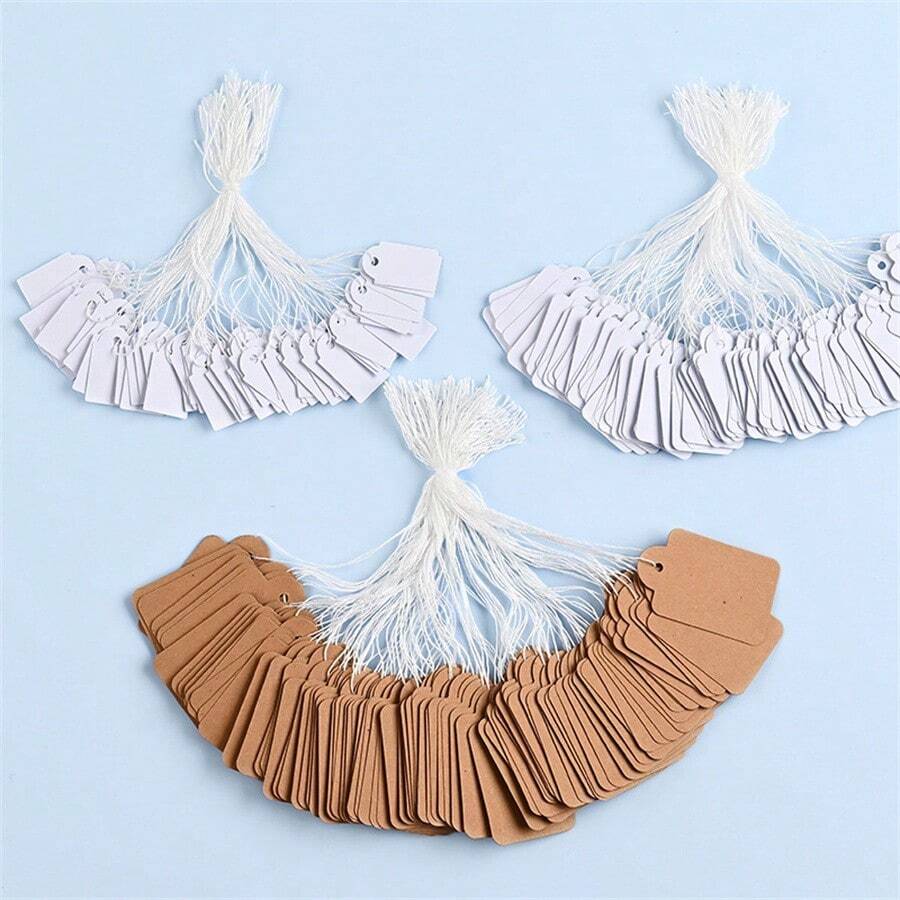 100pcs Jewelry Hanging Tags, String Rings, Price Tags, White Handwritten Gold And Silver Jewelry Price Tags, Gardening Tags