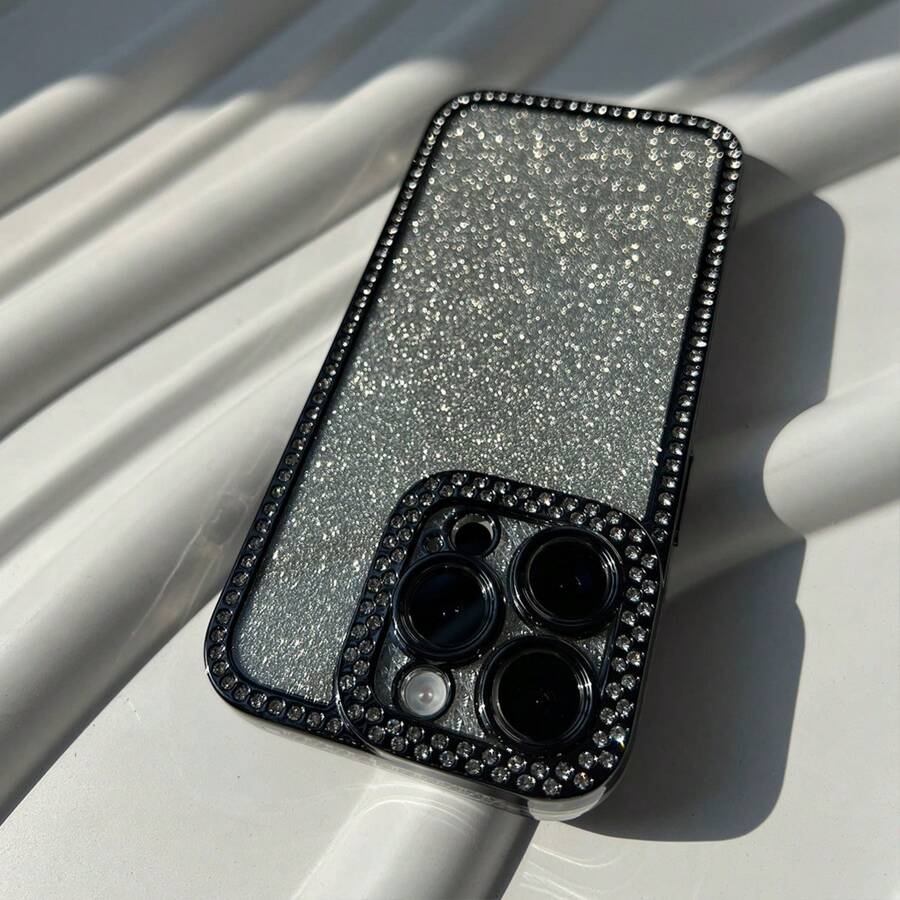 1 pieza Funda de teléfono negra de lujo con diamantes electroplateados brillantes sin amarillear para 11 12 13 14 15 16 Pro Max
