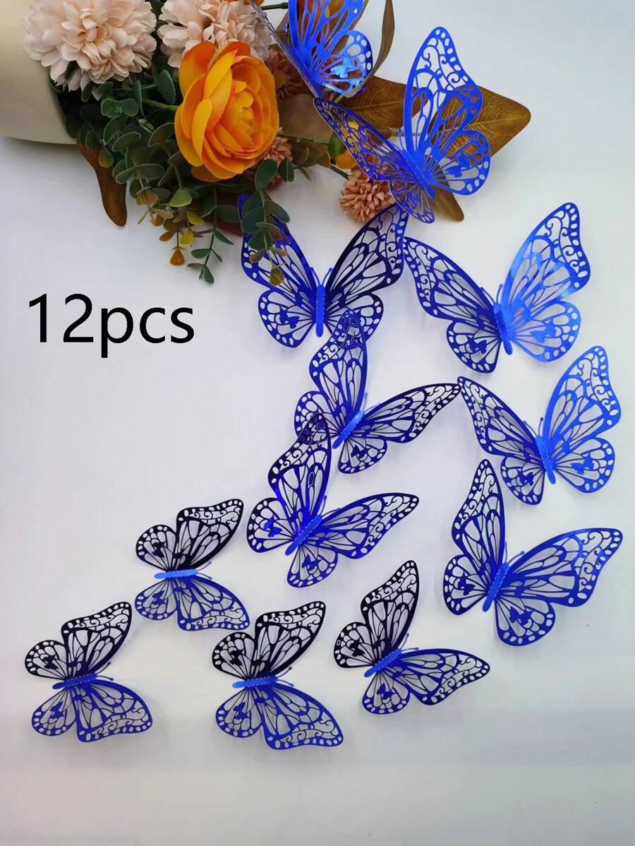 Set da 12 adesivi da parete a farfalla 3D traforati per torte, matrimoni, soggiorno e decorazioni per la casa, adesivi da parete, decorazioni primaverili per rinfrescare la tua casa, regali di decorazione per compleanni, lauree, decorazioni scolastiche, sorprese e decorazioni per dormitori