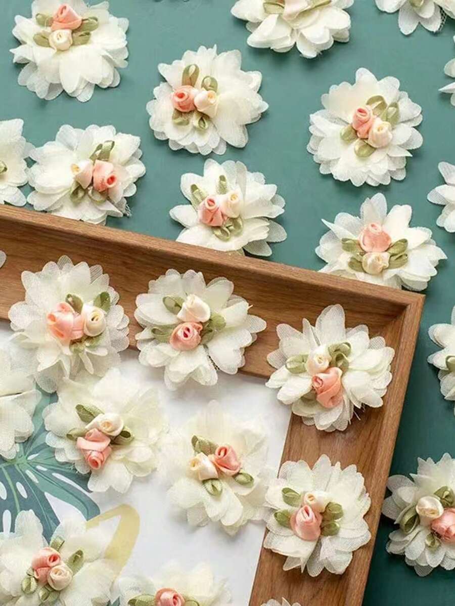 10pcs/Pack Chiffon Flower & Lace Trim Diy Materials For Hat, Bag, Clothing, Home Decor, Sofa, Curtain, Scarf, Bridal Dress And Wedding Decoration