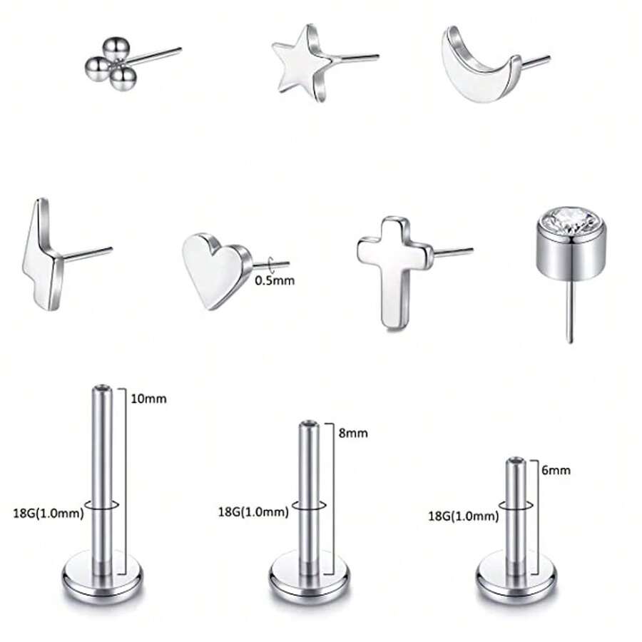 1pc Titanium Alloy Threadless Charm With Star, Moon, Heart, Lightning, And Cross Design For