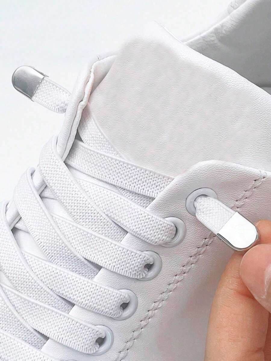 1 Pair Kids Elastic No Tie Shoelaces With Flat Buckle, 100cm Length, Suitable For Boys & Girls' White Shoes,Women Men Sneakers Shoes
