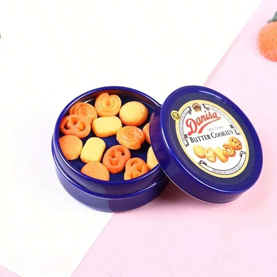 1pc 1:12 Dollhouse Miniature Danish Cookie Blue Tin Box Set Kitchen Accessories Toys, Miniature Bed, Miniature Food, Dollhouse Miniatures