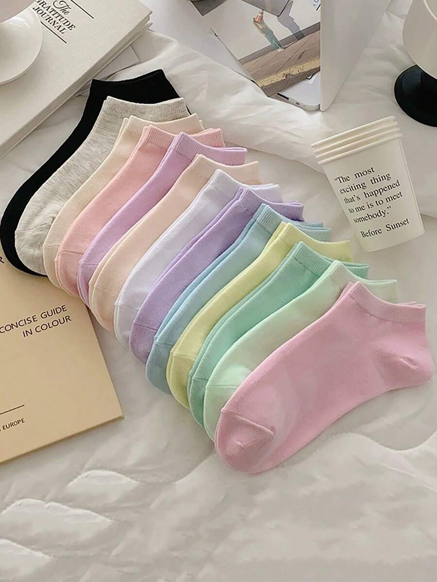 10 pares de calcetines tipo barco de colores macaron para mujeres, calcetines invisibles