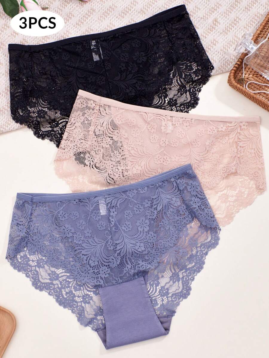 APRSEA 3pcs Ladies Lace Panties Simple And Comfortable Lace High Waisted Triangle Pants