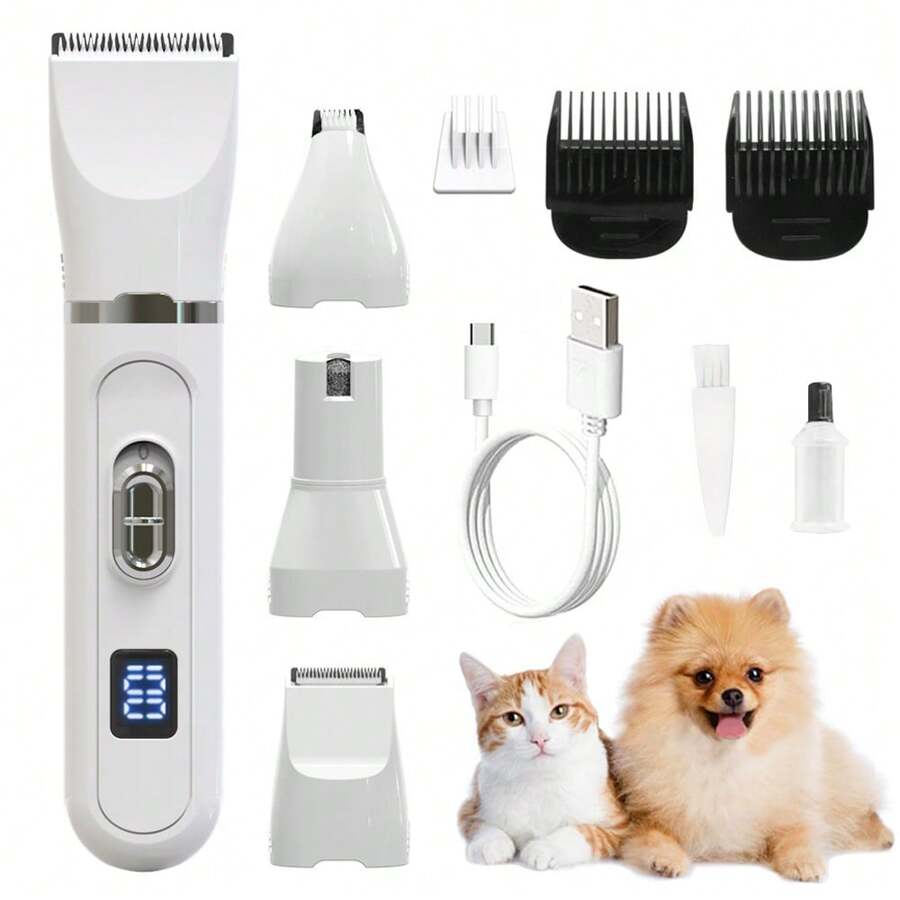 Dog Shaver Clippers 4 In 1 Dog Grooming Kit Clippers Electric Pet Hair Trimmer Low Noise Pet Shaver USB Rechargeable Pet Clippers For Small & Medium Dogs Cats