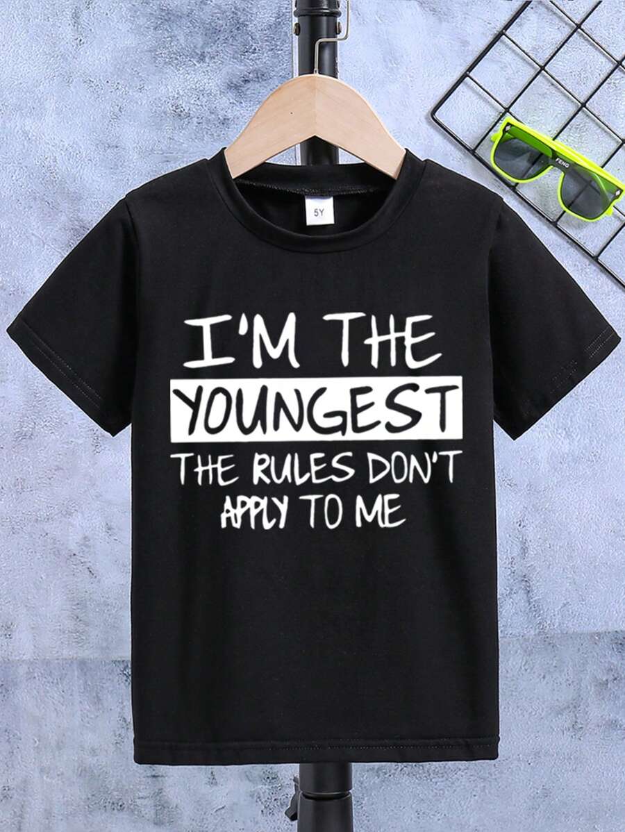 Young Boy Casual Slogan Print Short Sleeve T-Shirt, Summer