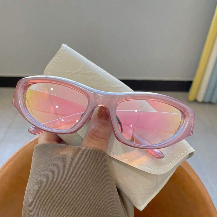 1 Set mit rosa Vintage Sonnenbrillen & Brillenetui, geeignet für Hip-Hop Partys, modische Street Snaps, Dates, Treffen und den täglichen Gebrauch, süße Sonnenbrillen, Strandsonnenbrille, Halloween, Valentinstag, modischer Sonnenschutz, elegantes Outfit, Familienausflüge, Reisen, Urlaub, für Sommer, Strand, Outdoor, Reisen