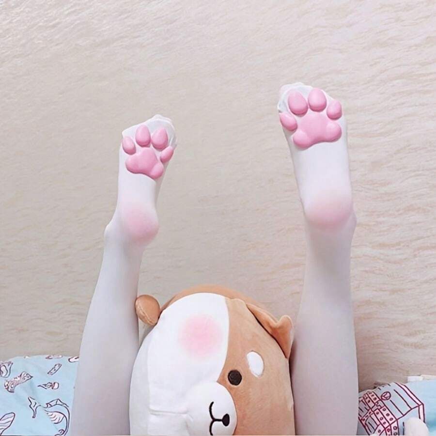 Esportes ao ar livre bonito meias femininas coxa alta, meias de almofada de pata de gato para mulheres 3d gatinho garra meias para gato cosplay