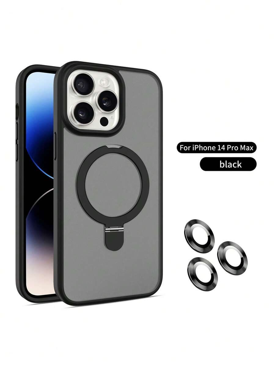 Anti-Shock Phone Case With Lens Film And Magnetic Stand, Frosted Texture, Compatible With Iphone 12/13/14/15 Pro Max