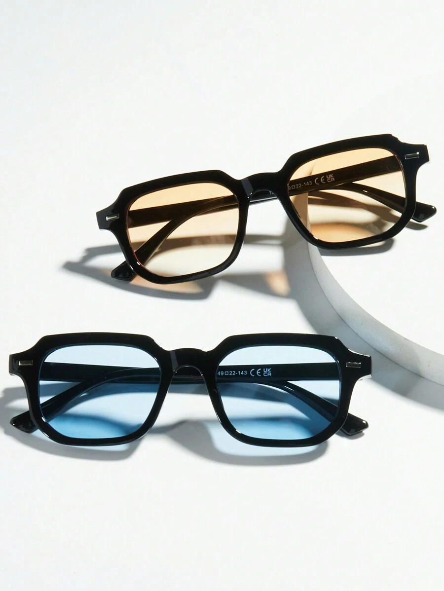 1pc/2pcs/3pcs Women Rivet Decor Square Shaped Sunglasses, Retro Minimalist Metal Hinge Sunglasses For Travel, Party, Daily Use Fashionable Shade Elegant Outfit Family Outings Travel Vacation Holiday