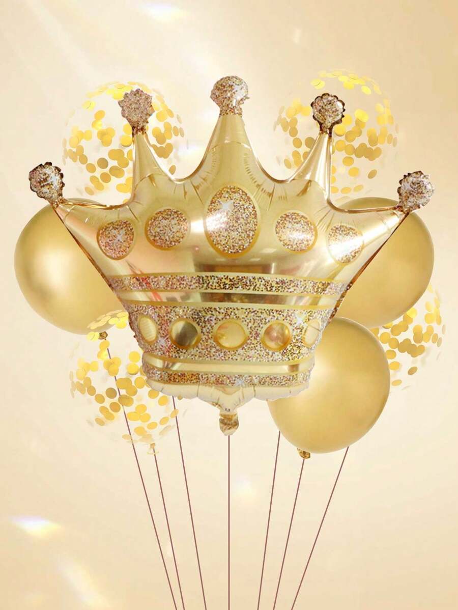 8pcs Large Crown Shaped Balloon Kit, 12 Inches Gold Metallic Foil Crown Balloon And Sparkly Transparent Latex Balloon, Perfect For Wedding/Birthday Party Decoration