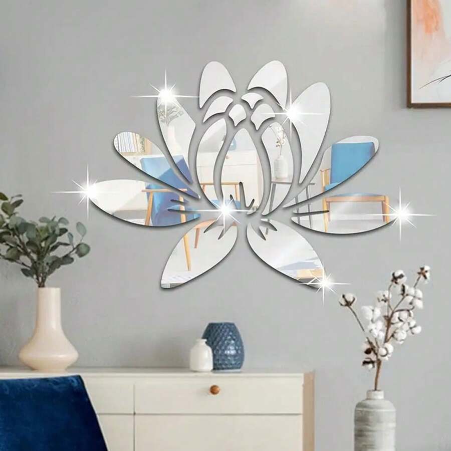 1pc Acrylic Mirror Wall Sticker, Lotus Shape Decorative Sticker Suitable For Bedroom, Office, Living Room, Bathroom, Hallway, Home Decoration,Stickers,Wall Decal,Vinly Decal For Home Decorations,Spring Decoration Items Refesh Your Home,Rama Decoration Stickers Gifts Birthday Graduation
