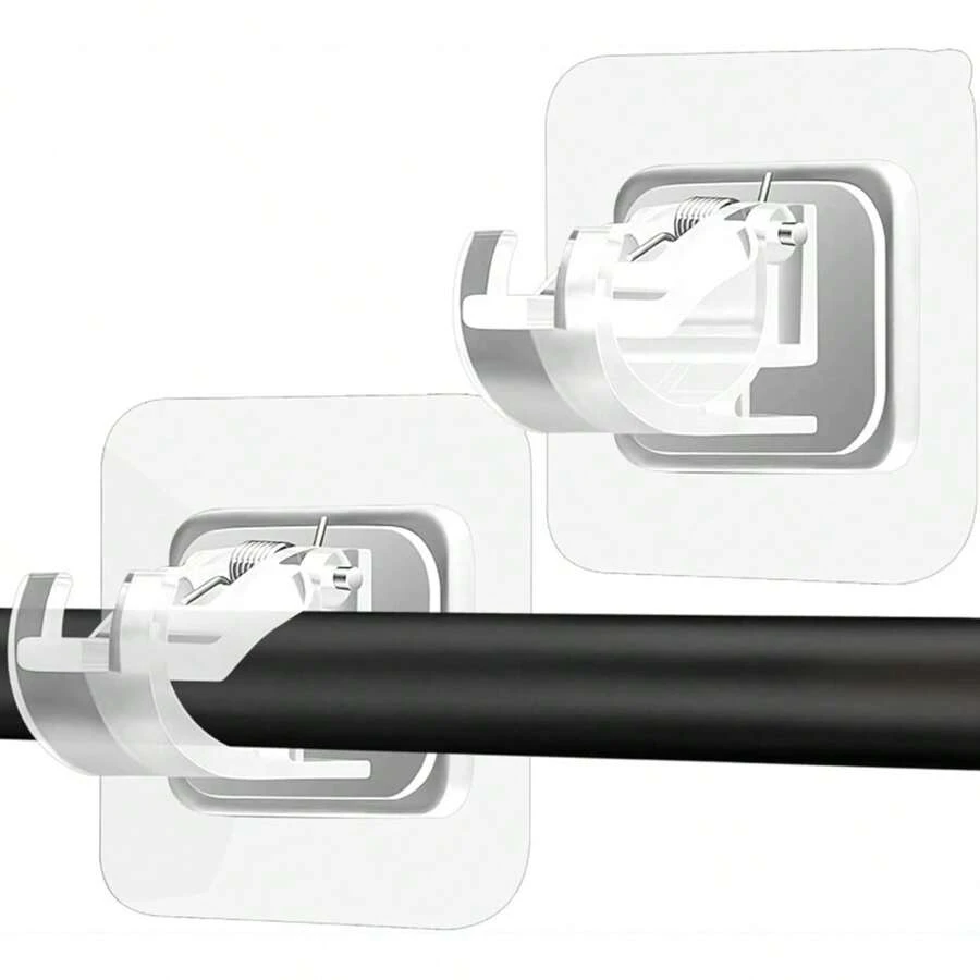 2pcs/Set Clear Rod Clip Curtain Rod Hooks, Non-Drilling Stick-On Expandable Rod Holders For Home Decoration
