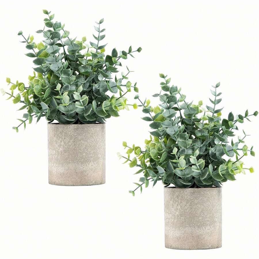 2pcs Faux Eucalyptus Potted Plants, Artificial Plant On Shelves, For Living Room, Bathroom, Farmhouse, Coffee Table Decor, Valentine Day, Gift Gifts Birthday Graduation