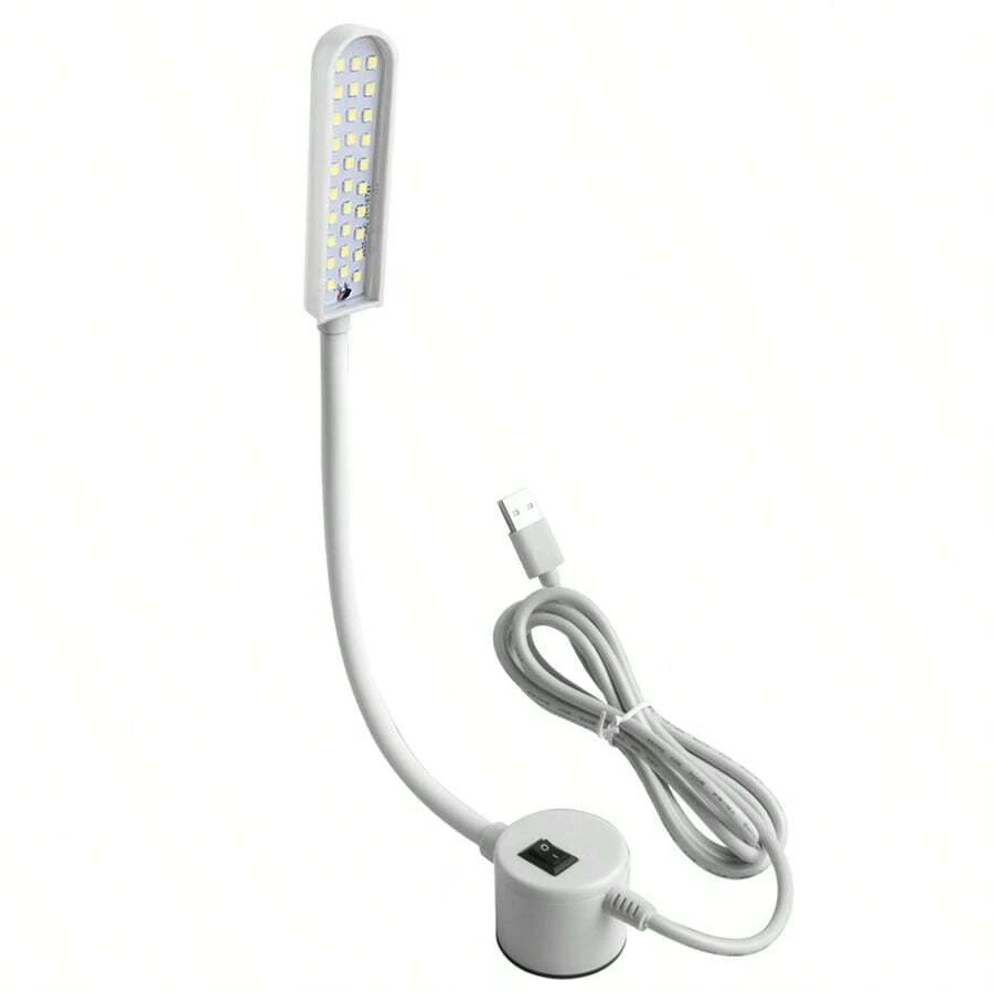 1pc White Abs Material Usb Led Sewing Machine Light With Strong Magnetic Base, Flexible Gooseneck And 30 Led Beads (6w) For Sewing Machine, Workbench And Industrial Straight Stitch Sewing Machine