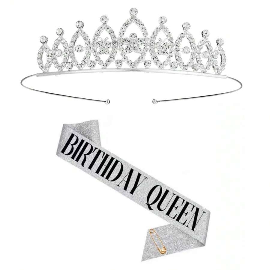 REYOK Geburtstag Tiara & Schärpe Set - Birthday Queen Krone Mit Kristall Strass