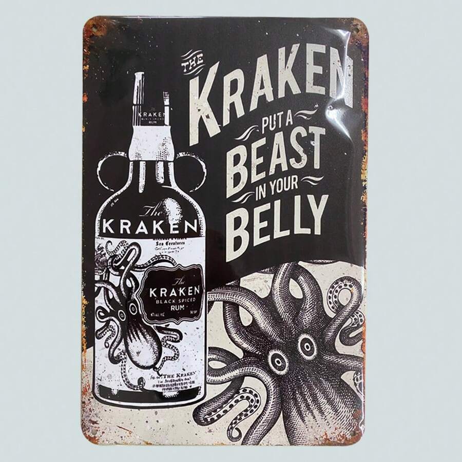 1pc Retro Metal Wine Bottle And Octopus Tin Sign Replica Tattoo Drink Tin Sign, Cave, Bar, Club, Home Wall Art Metal Tin Sign 12x8 Inches,Bar Decoration, Iron Sheet Painting, Retro Tinplate Hanging Tags, Wall Hanging Posters,Canvas Room Decor