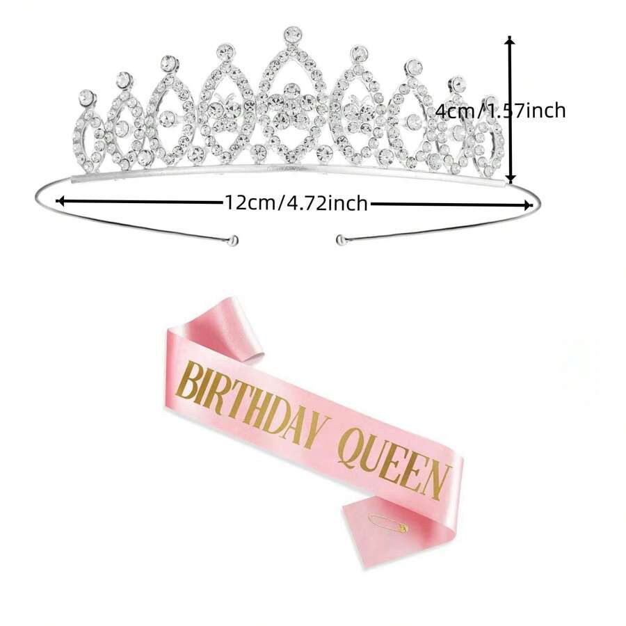 REYOK Geburtstag Tiara & Schärpe Set - Birthday Queen Krone Mit Kristall | Rosa Prinzessin Deko