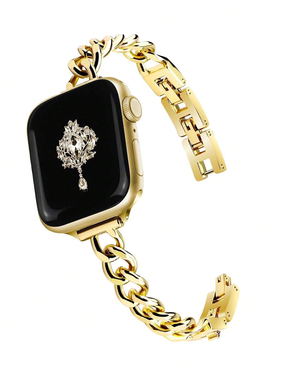 1Pc The New Simple Buckle Metal Chain Strap AppleWatch Band Straps, Apply To AppleWatch Band 10/8/9/7/6/5/4/3/2/1 Series Straps, And Watch Band Ultra40mm 38/40/41/42/44/45/46/49mm Women's Fashion Bracelet Accessories. Best Gift For Girlfriend And Friends,Wearing It Is Neither Stuffy Nor Comfortable, Very Suitable For The Wrist,Only Strap, Excluding Watch And Case 