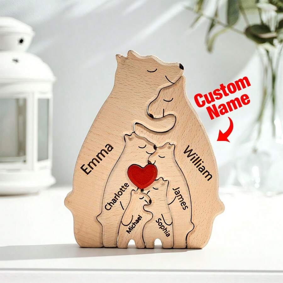 1 pieza Rompecabezas de madera personalizado de familia de osos, rompecabezas de madera personalizado de familia de osos, rompecabezas de madera personalizado con 1-8 nombres, rompecabezas de familia de osos de madera, decoración del hogar, regalo conmemorativo de rompecabezas familiar, regalo de familia animal para el hogar, regalo de boda, regalo de aniversario, regalo del Día del Padre, regalo del Día de la Madre, regalo de San Valentín, regalo para mamá/papá, regalo para decoración de la sala familiar