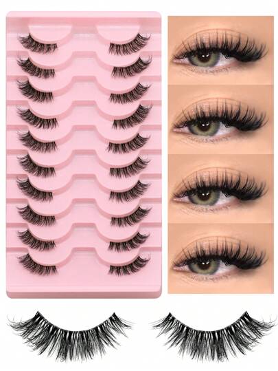 GROINNEYA 10 Pairs Half Lashes Clear Band Eyelashes Cat Eye False Eyelashes Short Soft 3d Faux Mink Eyelashes Soft Natural Makeup(JA2502)