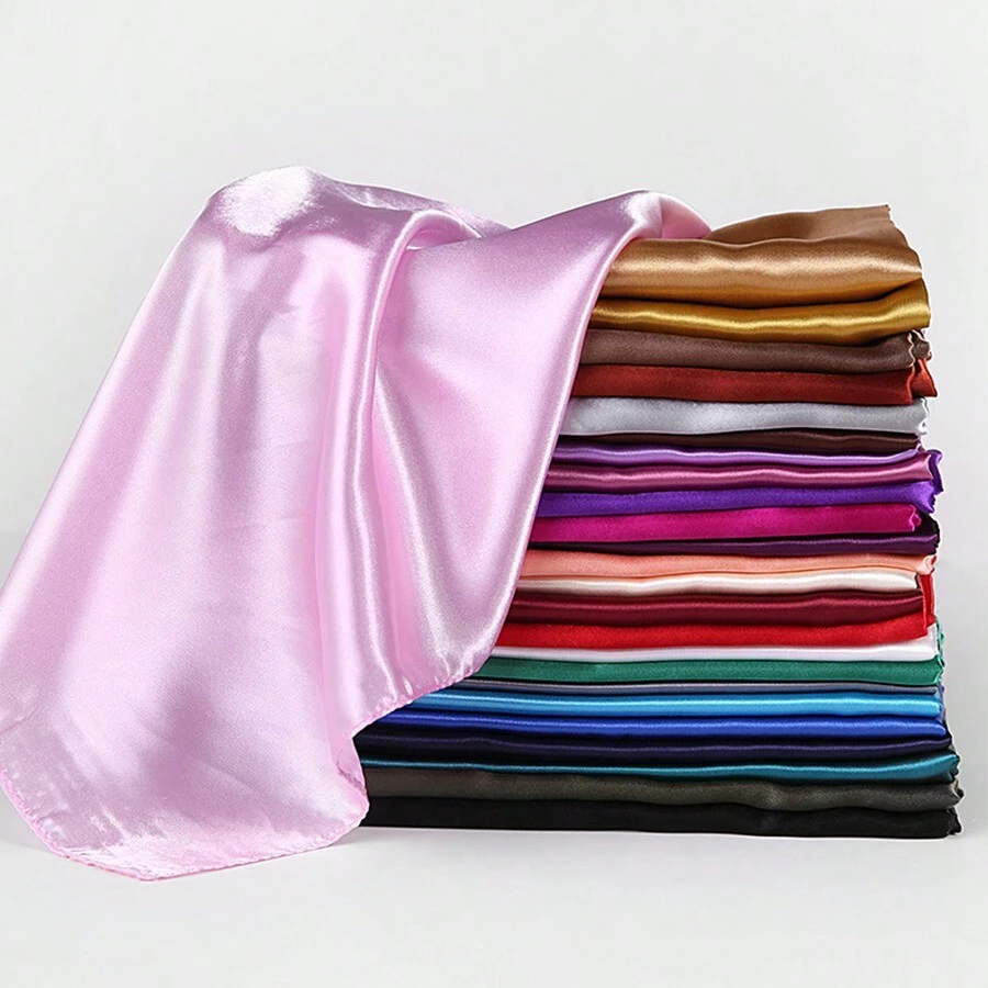 Ladies' Solid Color Satin Square Scarf, 90cm, Silk-Like Shawl, Neckerchief, Headscarf Casual Bandana Headband Fashion Hairband