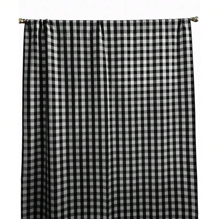 Gingham Checkered Poplin Window Curtain Panel