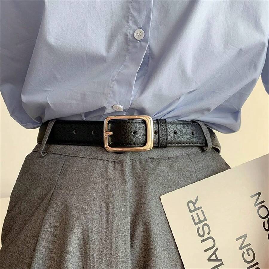 1pc Women's Multicolor Belt For Jeans, Versatile Korean Style Minimalist Black Belt With Small Gold Buckle For Fashionable Vintage Decoration Fit For Daily Wear Summer, School