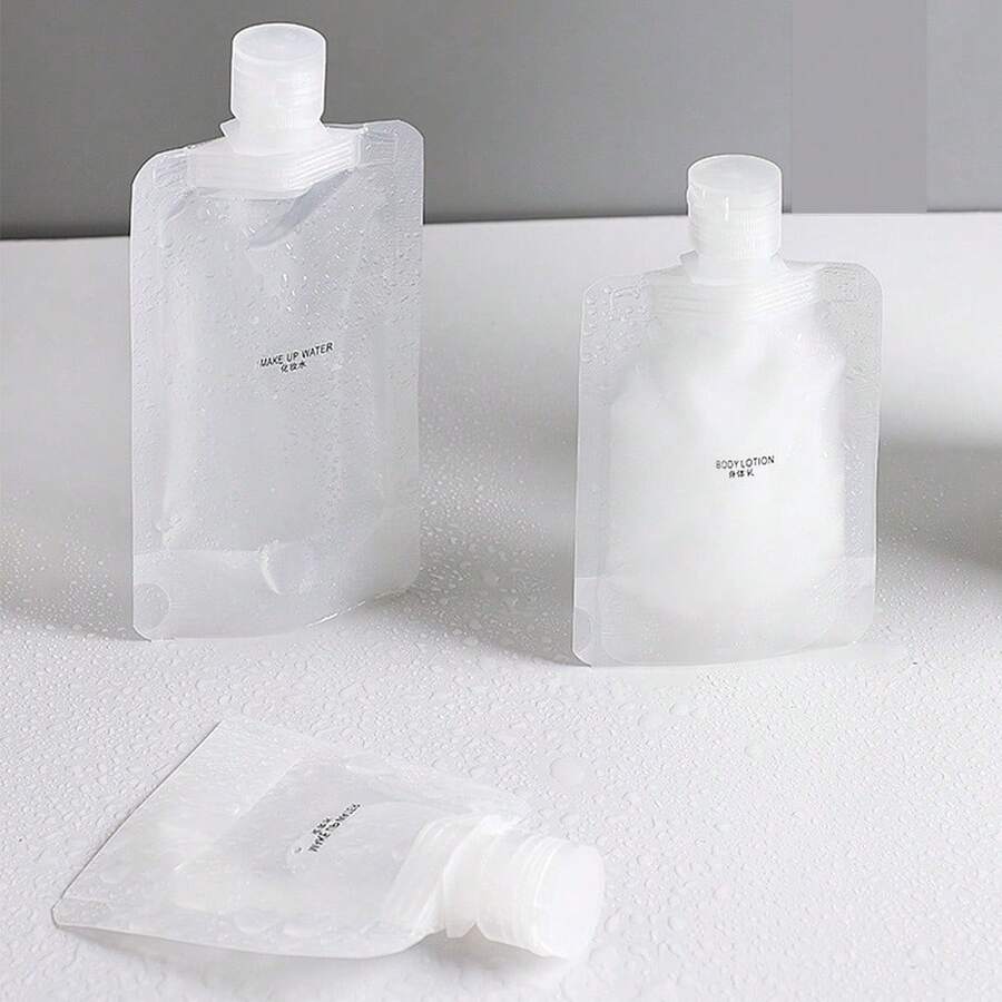 3pcs/5pcs/10pcs Travel Size Cosmetic Lotion Body Wash Shampoo Set With Portable Disposable Pouches And Bottles, Labels Included Home Bathroom Decor Fall Decor Back To School