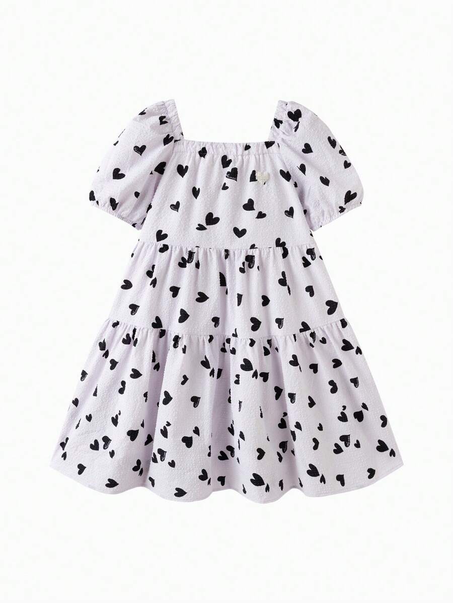Balabala Girls' Summer Dress Princess Dress New Big Kids Sweet Bubble Sleeve