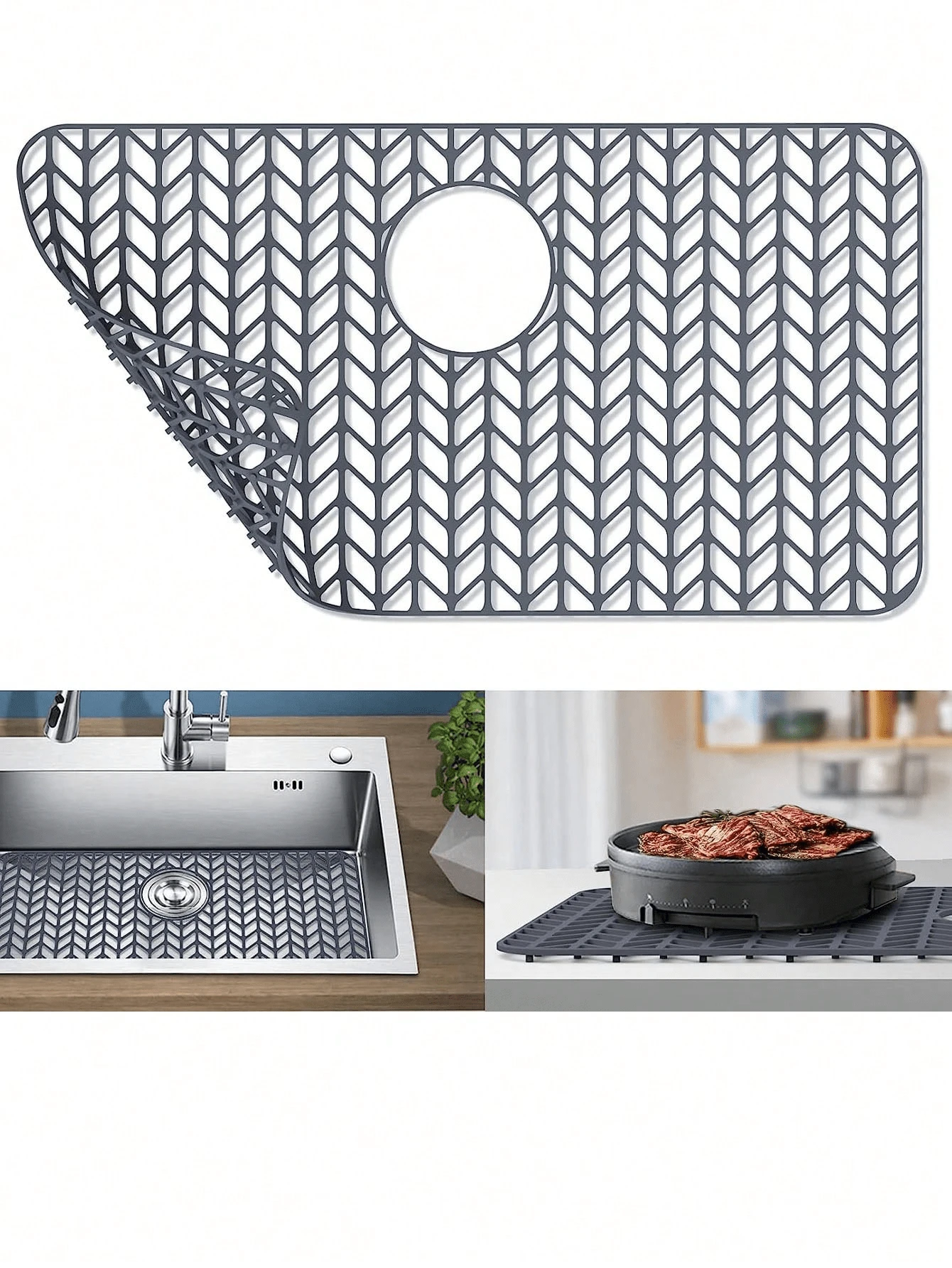 Protettore Lavello Cucina, Griglia Lavello In Silicone Grigio Per Lavello In Ceramica Di Acciaio Inossidabile Da Fattoria Con Scarico Posteriore