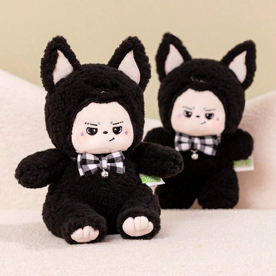 1pc White Cat And Black Dog Couple Stuffed Animals Plush Toys, Birthday