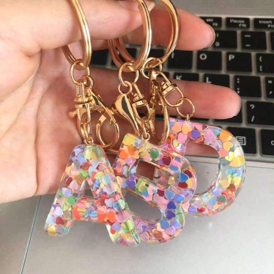 1 buc breloc unisex cu litere acrilice epoxidice cu paiete inițiale A-Z, decorațiune la modă cu inel de chei alfabet pentru portofel, accesorii auto pentru geantă de mână și școală, drăguț gotic Y2k