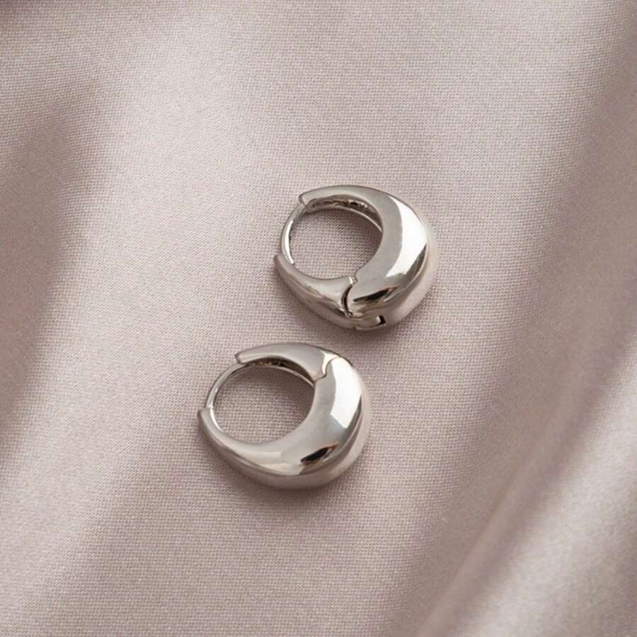 1pair Versatile Metal Waterdrop & Oval Textured Hoop Earrings