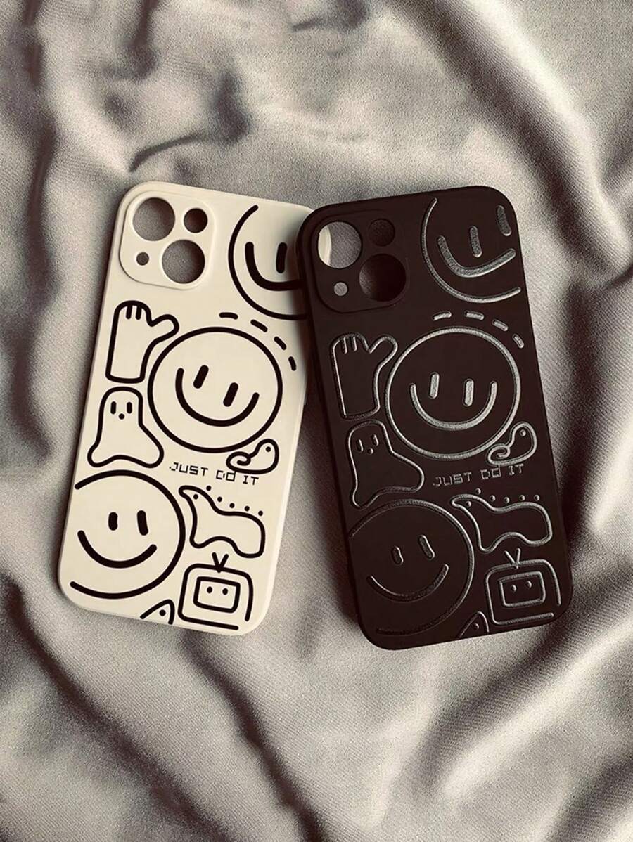 2pcs Face Design Edged Precision Hole Painting Drop Proof Phone Case Compatible With IPhone Se 2020/11 Pro Max/11 Pro/11/Xs/Xs Max/Xr/X/8/7/6s/6,Samsung Galaxy S20 S10 S9