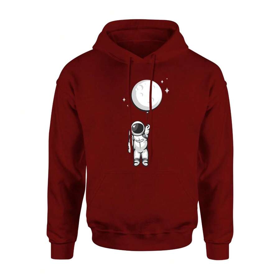 Moletom Masculino Canguru Astronauta e Lua Cores Algodão Unissex Casaco Blusa de Frio
