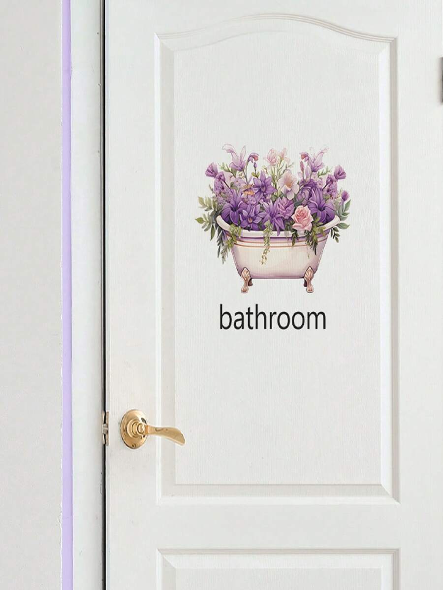 Beautiful Flower Wall Sticker For Bathroom Door, Stickers, Wall Decal, Vinly Decal For Home Decorations, Spring Decoration Items Refresh Your Home, Rama Decoration Stickers Gifts Birthday Graduation