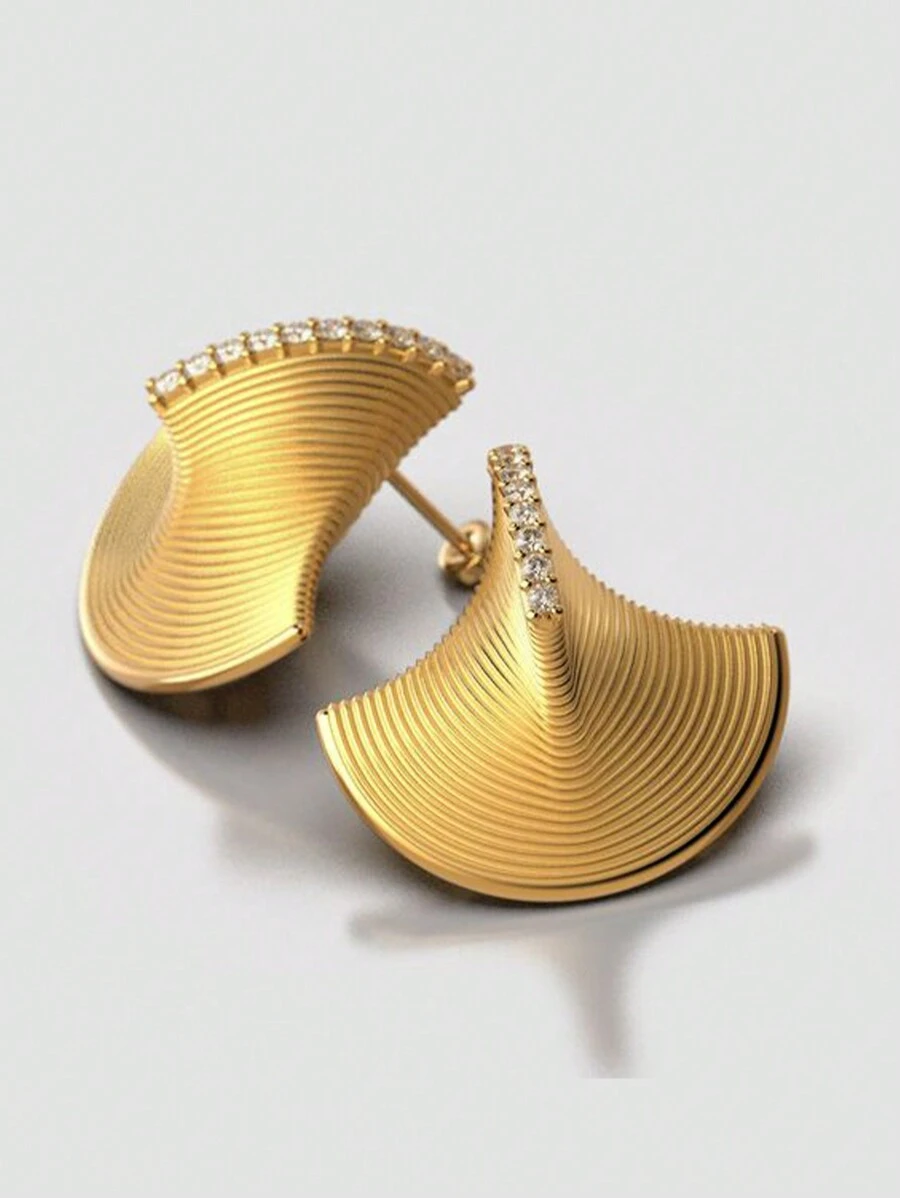 1pair Seashell Shaped Earrings For Women, High Fashion Wave & Feather Fan Shaped Earrings That Match Any Outfits, Popular In Europe And America