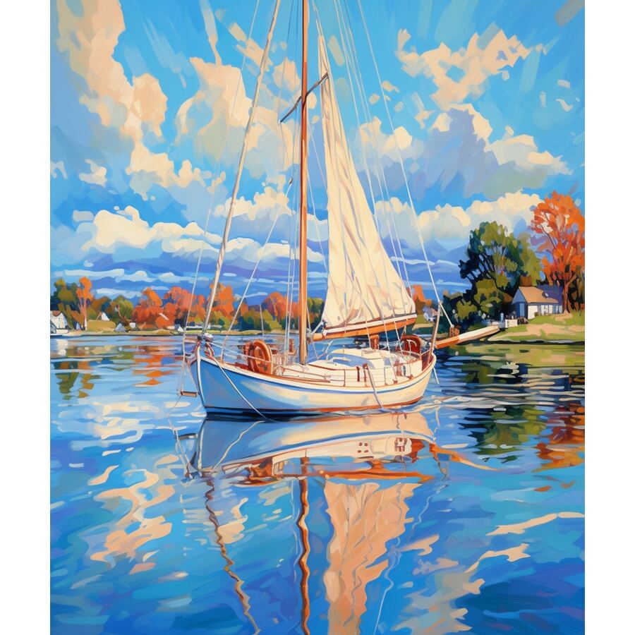 1pc Painting By Numbers For Adults Boat Landscape Paints Kits Diy Gift Wall Decor Photo Picture By Number For Home Decors 40x50cm/16x20inch Without Frame